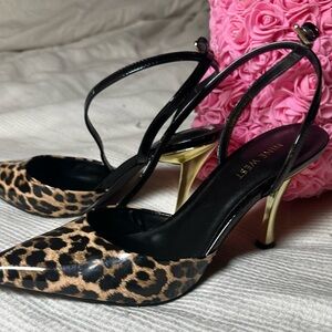 Nine West Black and Tan Leopard Heels